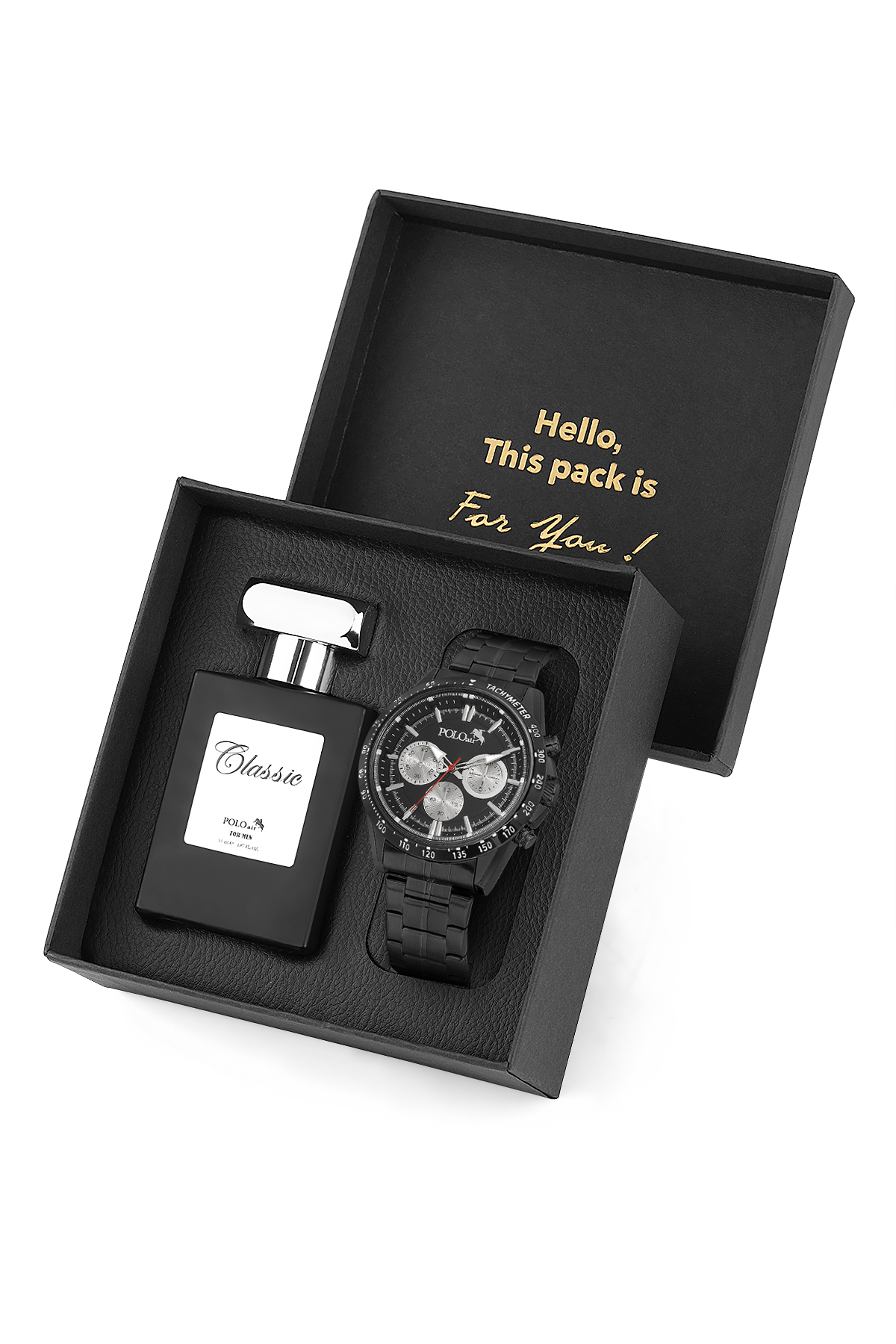 Spor Erkek Kol Saati Ve 55ml Parfüm Hediyelik Kutusunda Set Siyah Renk ST-5010E1